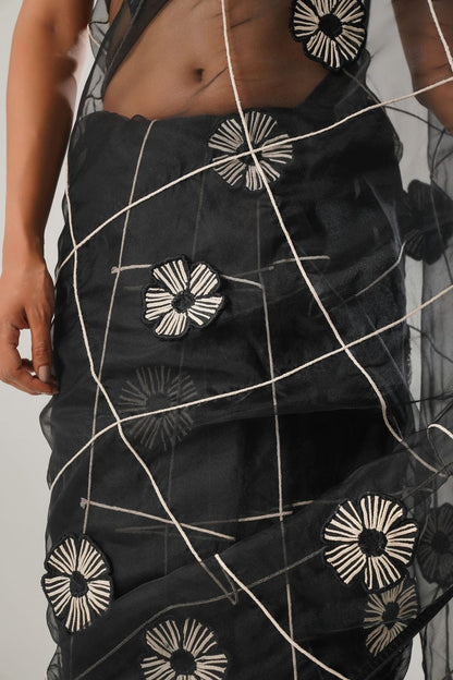 MJ Black Floral Saree