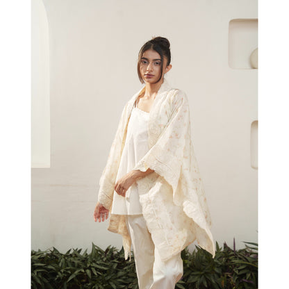 Capsule 17, Rose Print  Chanderi, Beige Cotton