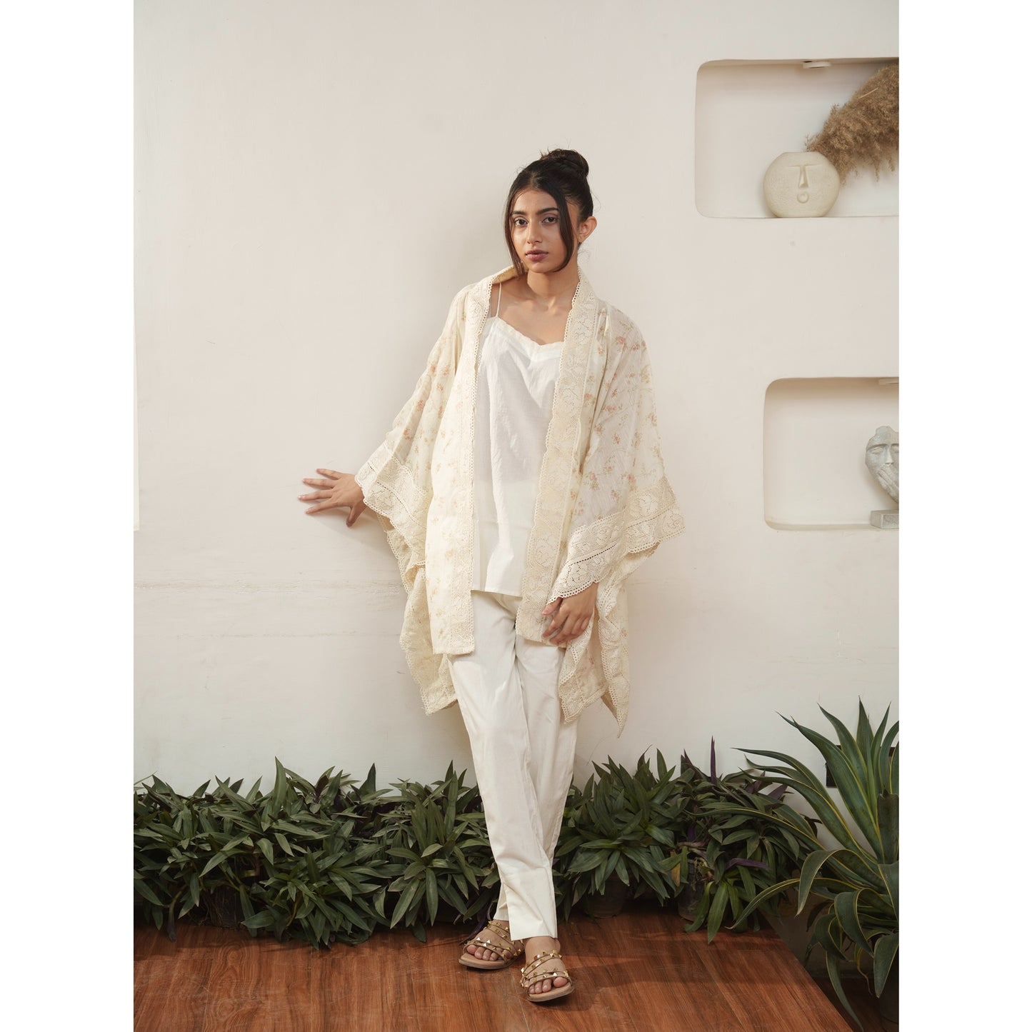 Capsule 17, Rose Print  Chanderi, Beige Cotton