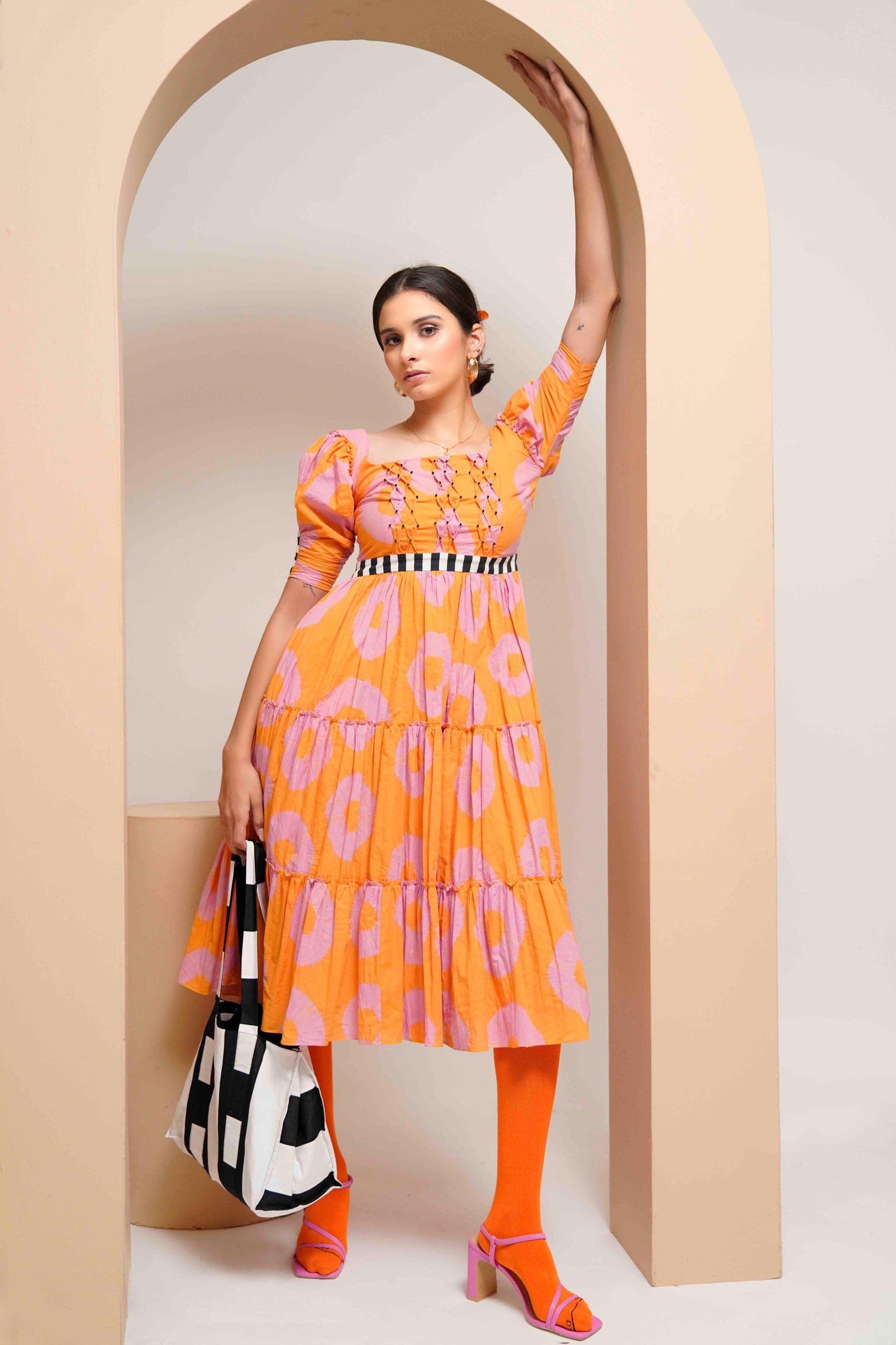 Lily Dress (Tie and Dye- Pink Orange)