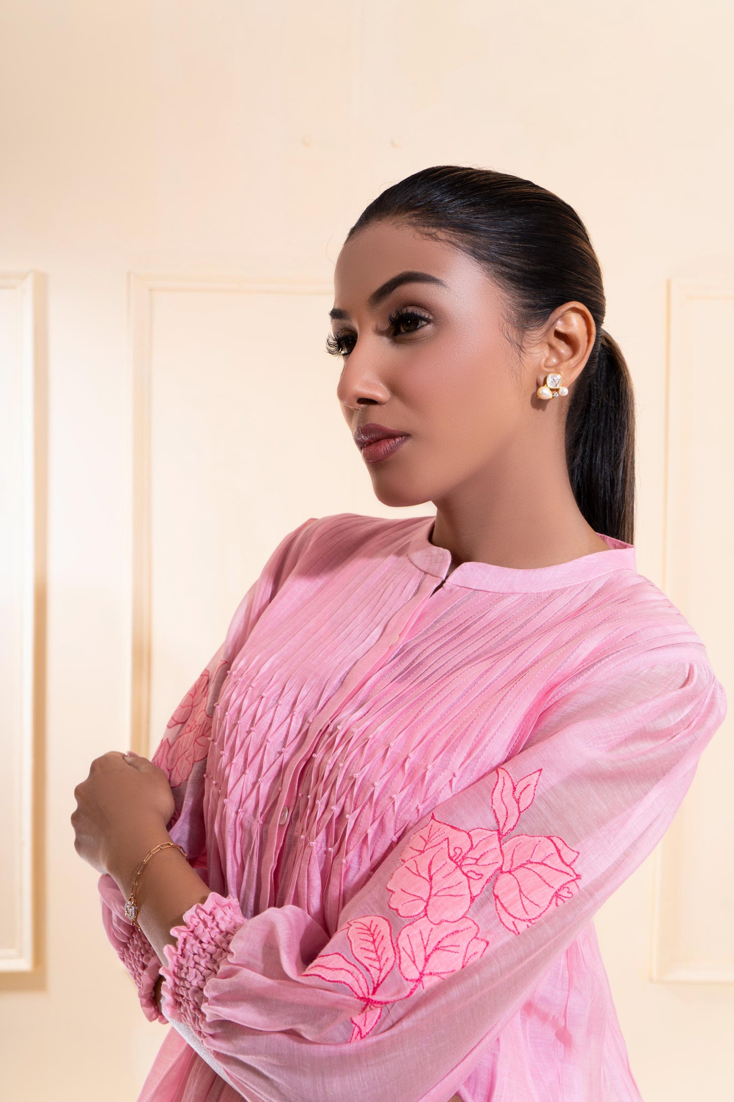 Pink Smocking Chanderi Co-ord Set