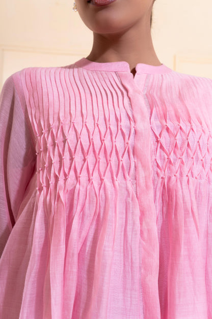 Pink Smocking Chanderi Co-ord Set