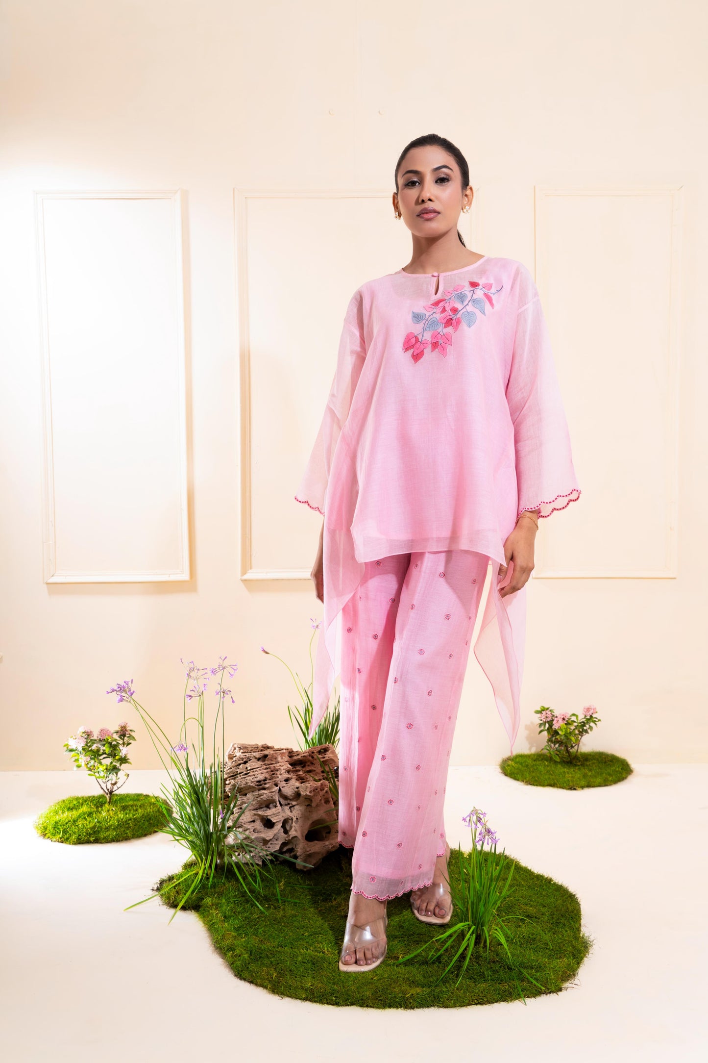 Blush Pink Asymmetrical Chanderi Co-ord Set