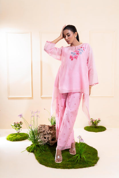 Blush Pink Asymmetrical Chanderi Co-ord Set