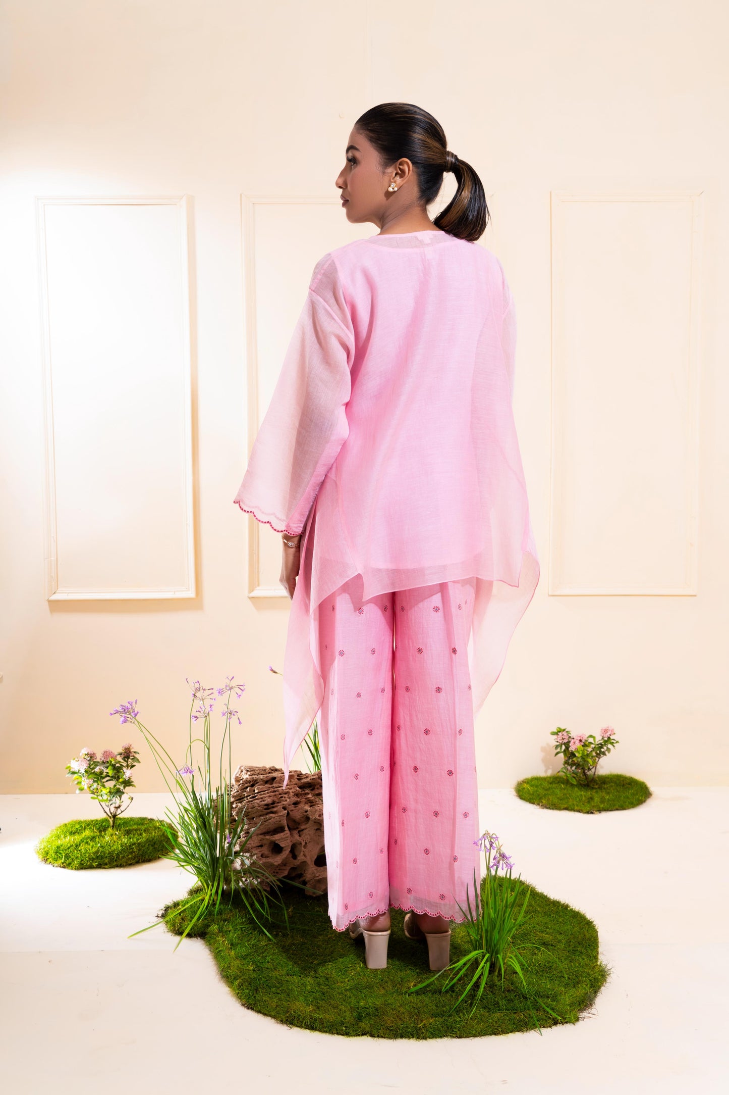 Blush Pink Asymmetrical Chanderi Co-ord Set