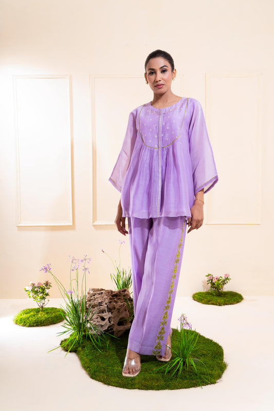 Lilac Front Gathers Chanderi Co-ord Set
