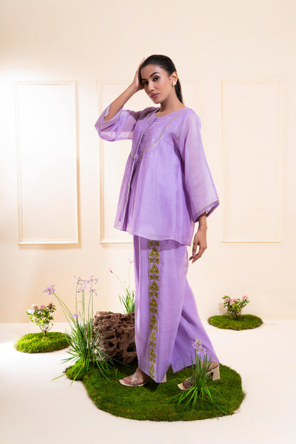 Lilac Front Gathers Chanderi Co-ord Set