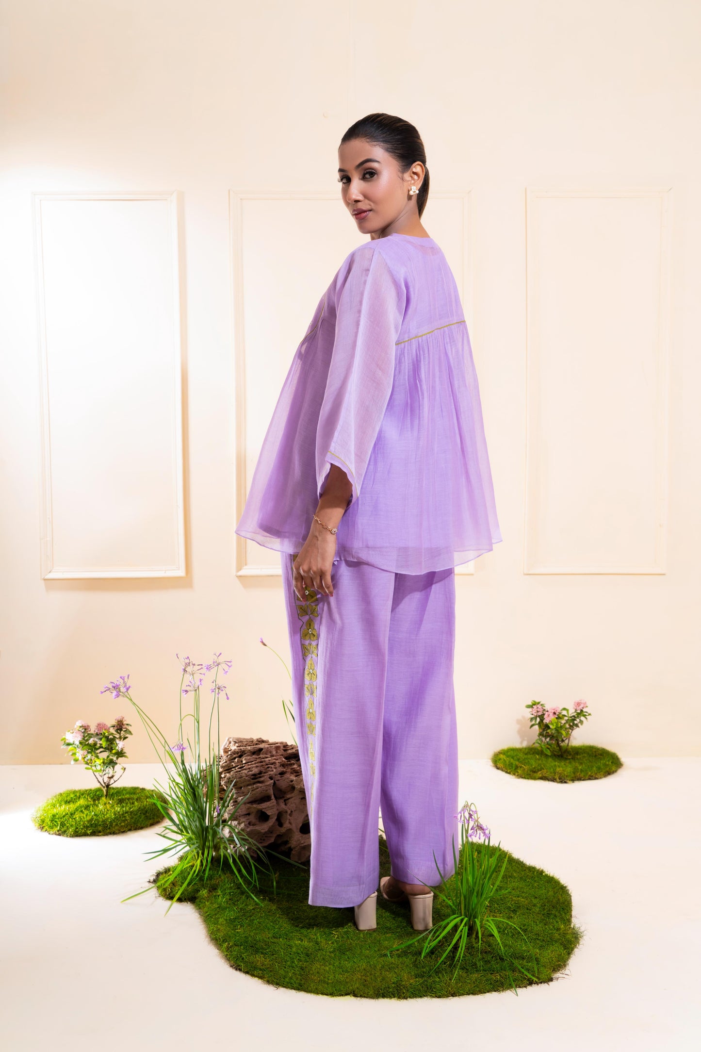 Lilac Front Gathers Chanderi Co-ord Set