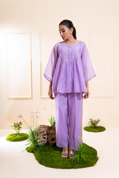 Lilac Front Gathers Chanderi Co-ord Set