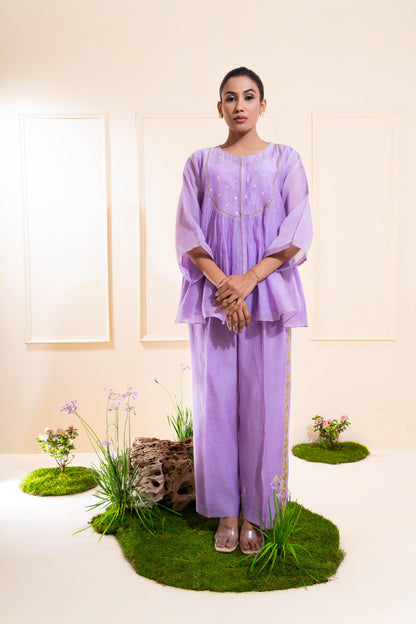 Lilac Front Gathers Chanderi Co-ord Set