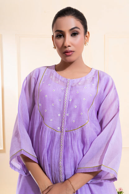 Lilac Front Gathers Chanderi Co-ord Set