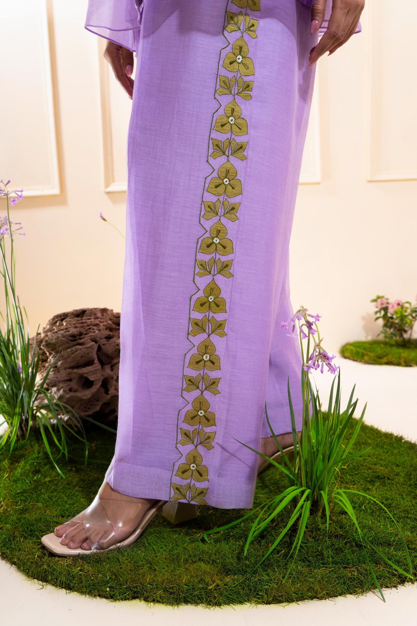 Lilac Front Gathers Chanderi Co-ord Set