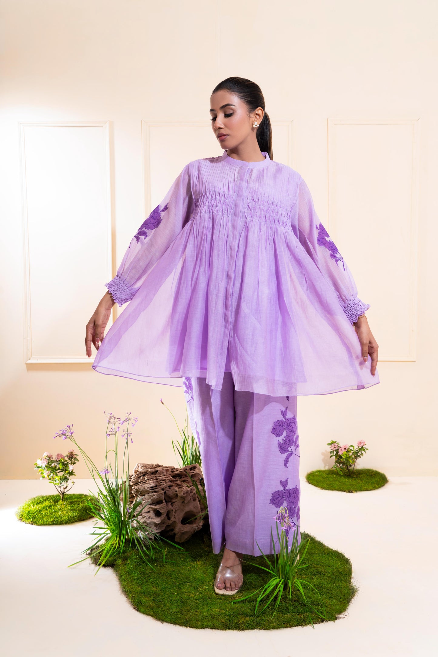 Lilac Smocking Chanderi Co-ord Set