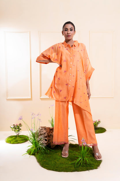 Peach Asymetrical Chanderi Co-ord Set