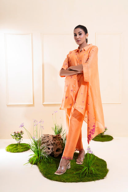 Peach Asymetrical Chanderi Co-ord Set