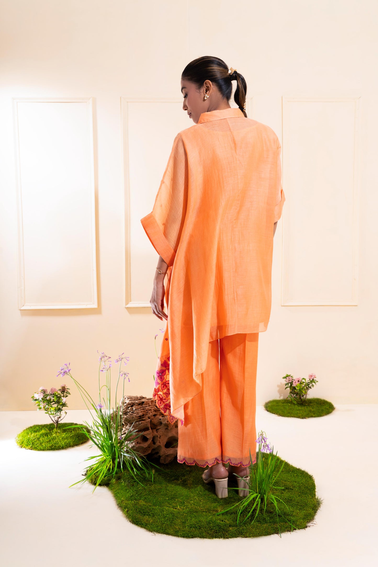 Peach Asymetrical Chanderi Co-ord Set