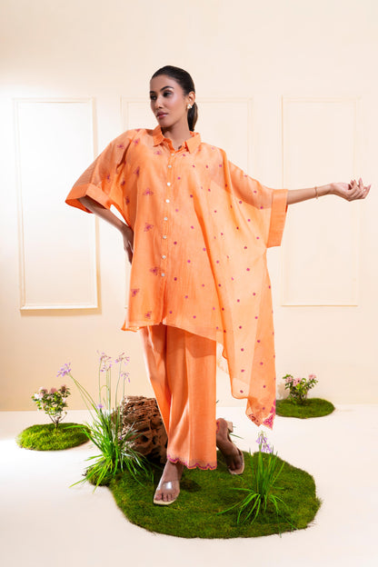 Peach Asymetrical Chanderi Co-ord Set