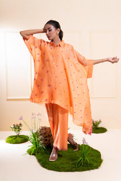Peach Asymetrical Chanderi Co-ord Set