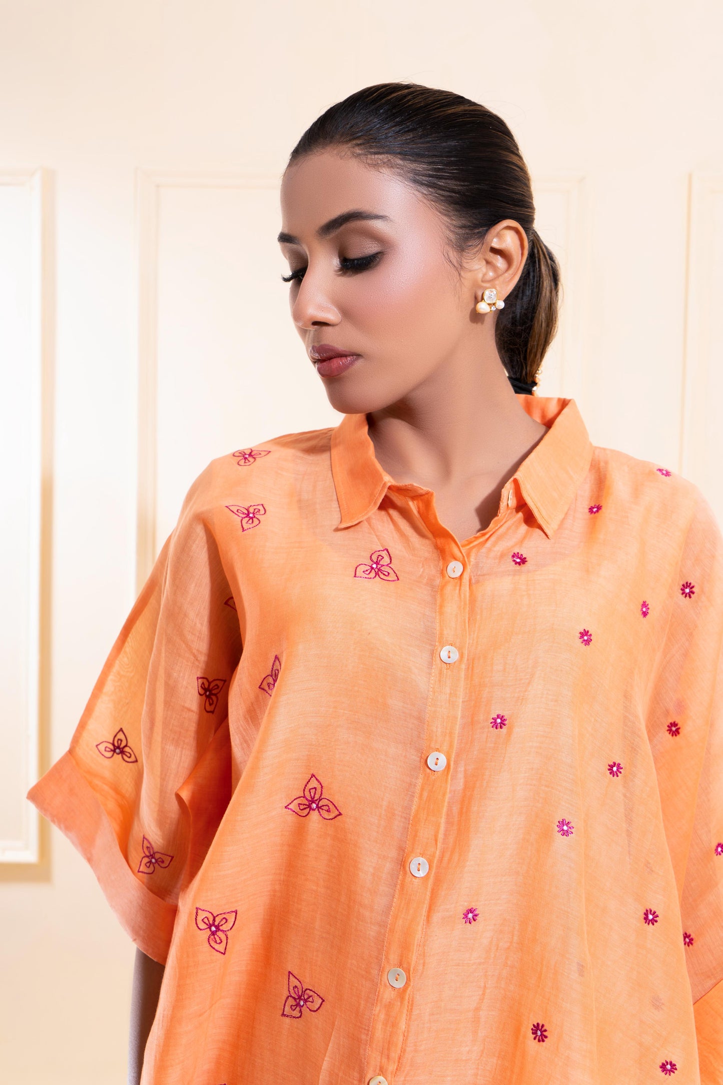 Peach Asymetrical Chanderi Co-ord Set