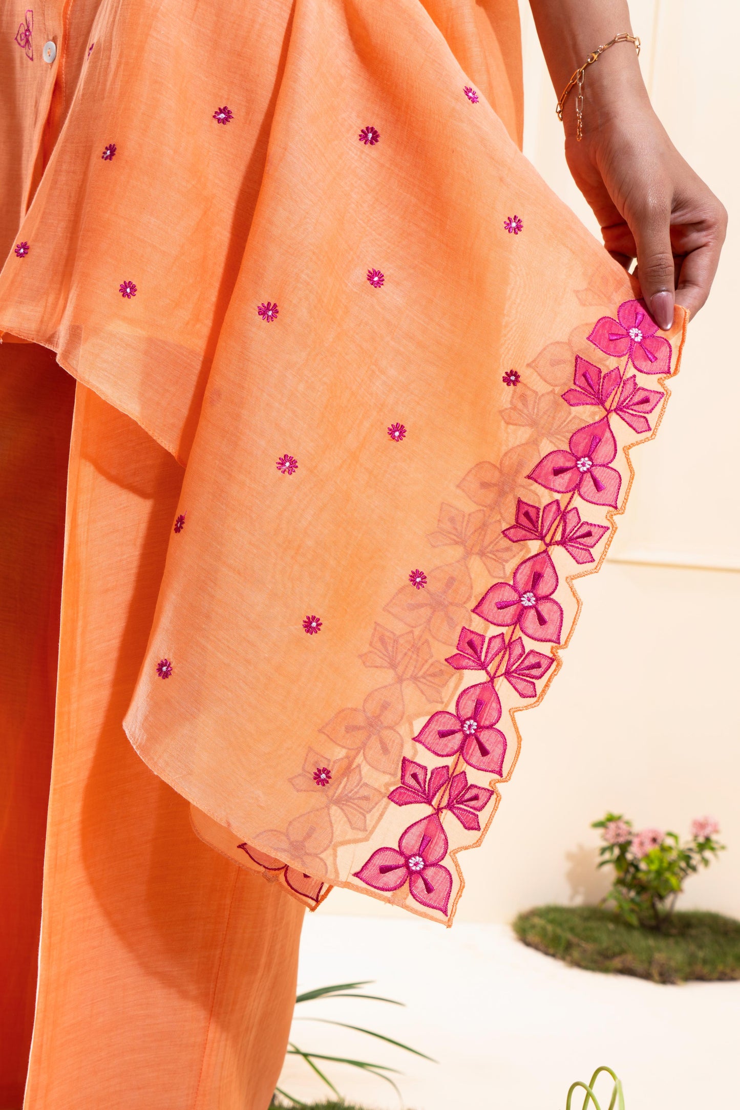 Peach Asymetrical Chanderi Co-ord Set