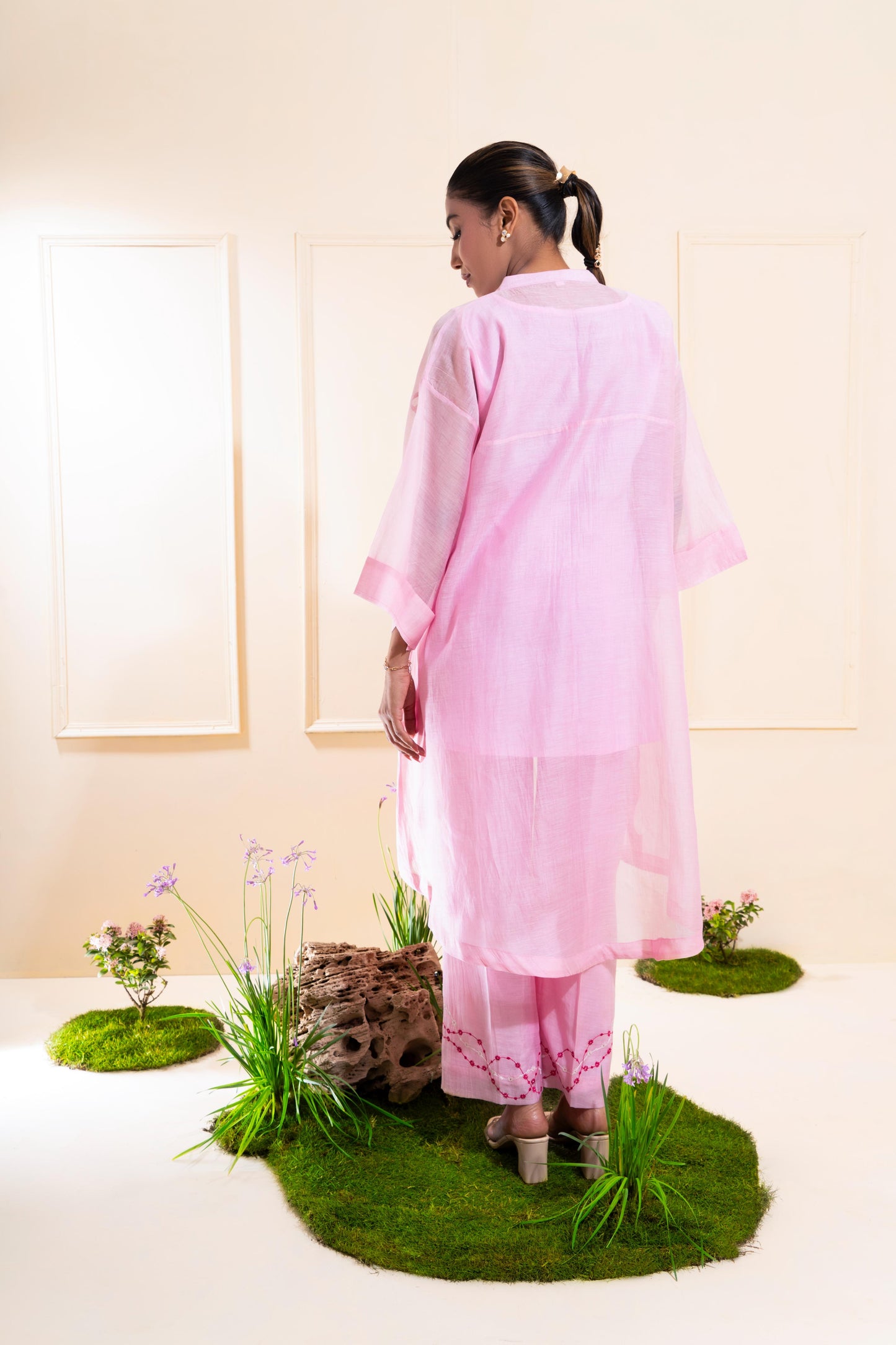 Pink Applique Work Chanderi Co-ord Set