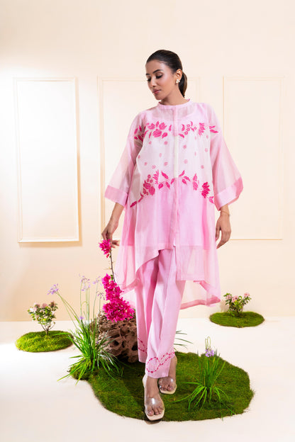 Pink Applique Work Chanderi Co-ord Set