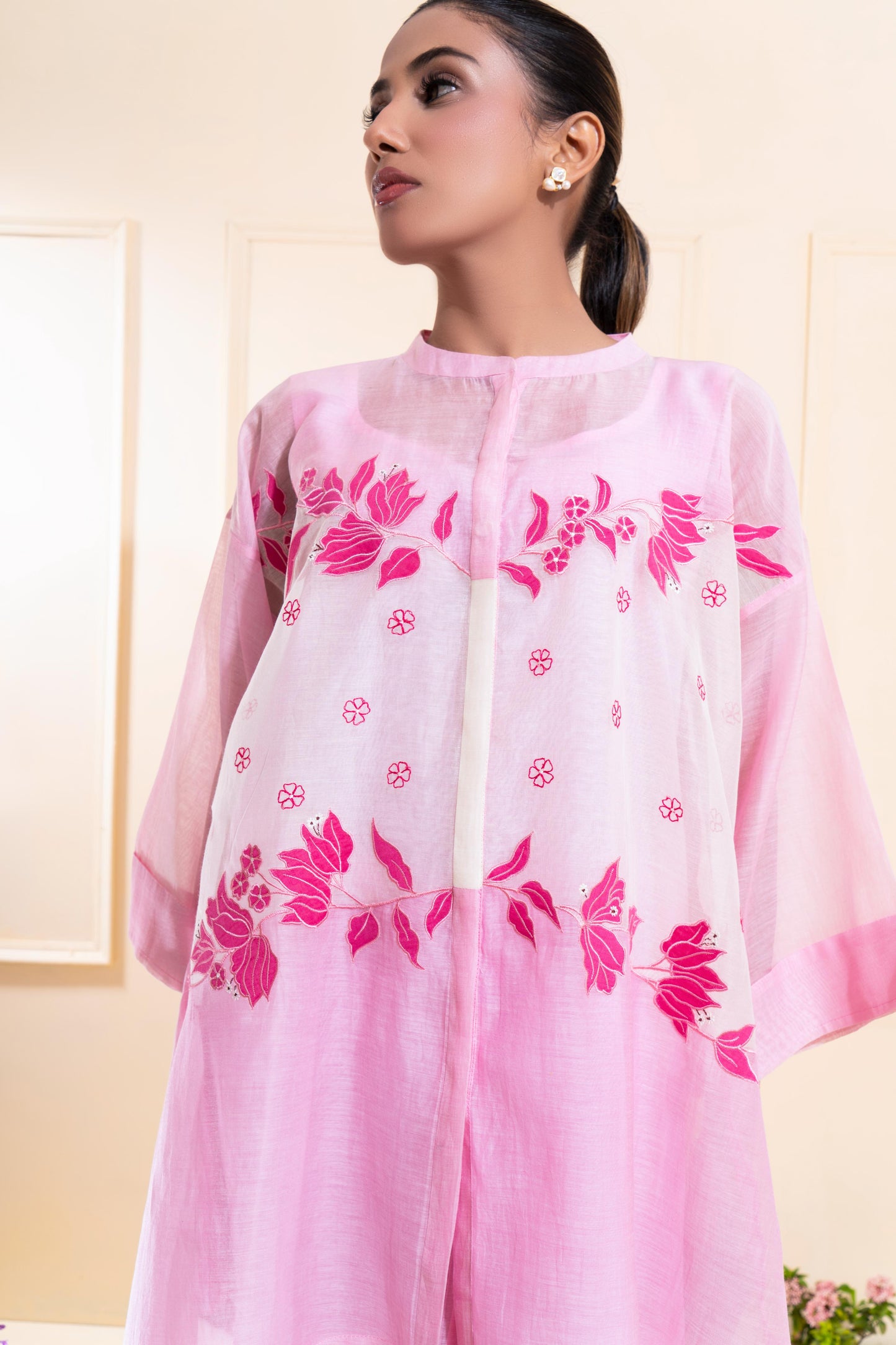 Pink Applique Work Chanderi Co-ord Set