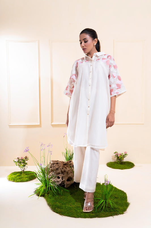 Off-white Embroidered Yoke Chanderi Co-ord Set