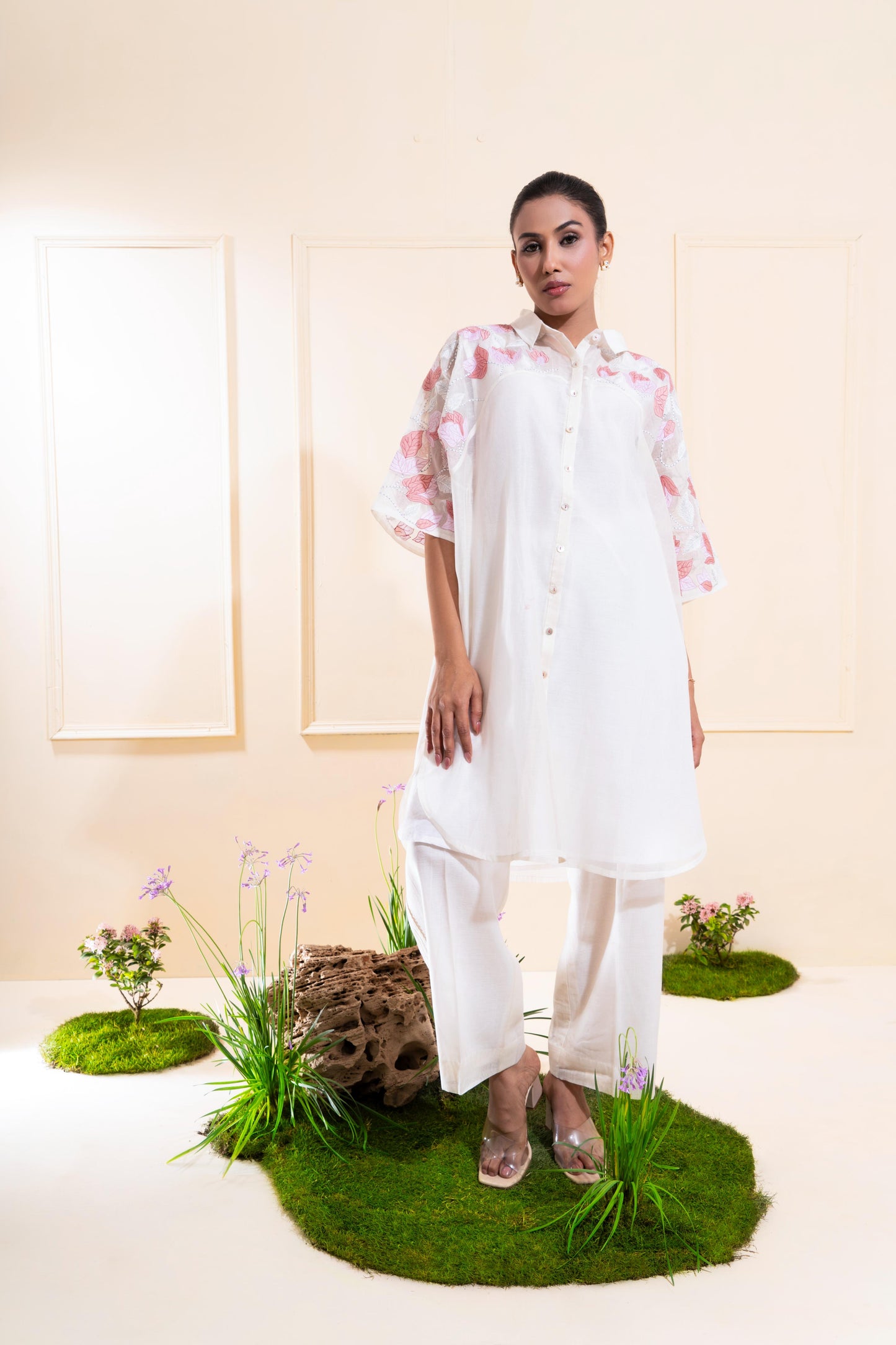 Off-white Embroidered Yoke Chanderi Co-ord Set