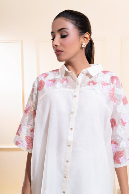 Off-white Embroidered Yoke Chanderi Co-ord Set