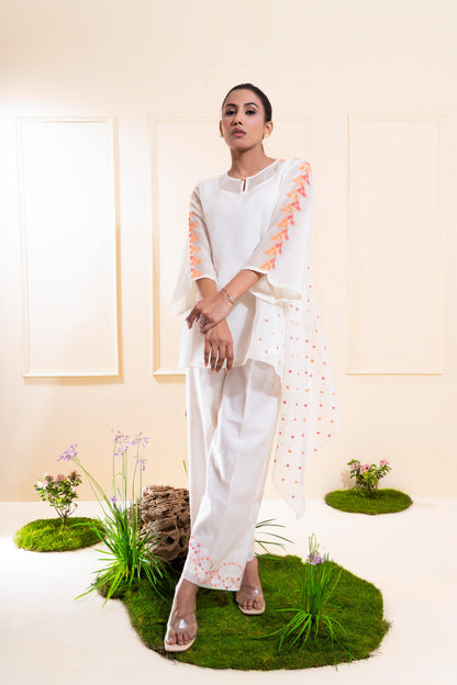 Off-White Cascading Chanderi Co-ord Set