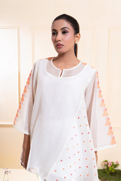 Off-White Cascading Chanderi Co-ord Set