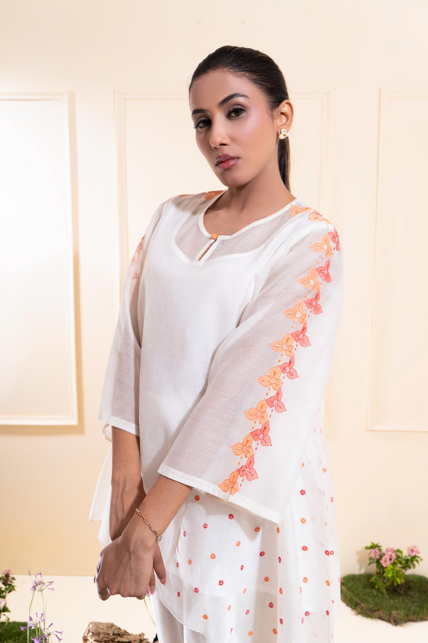 Off-White Cascading Chanderi Co-ord Set