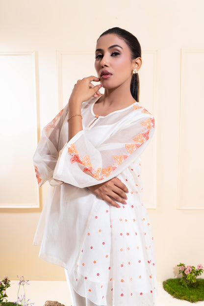 Off-White Cascading Chanderi Co-ord Set