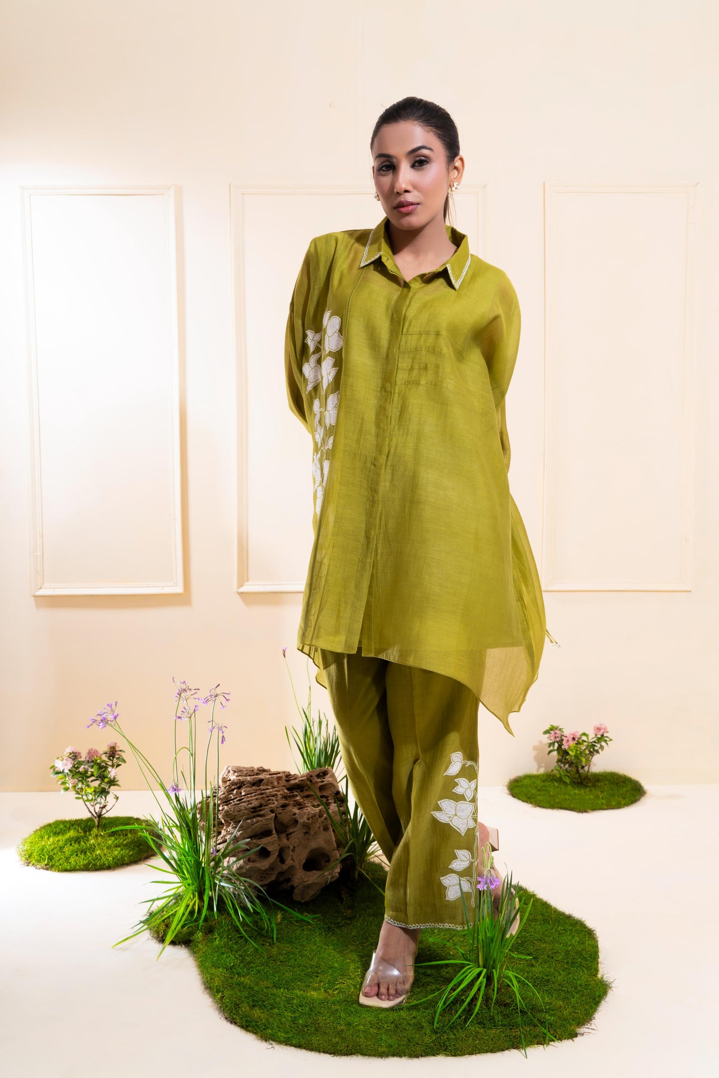 Moss Green Applique Chanderi Co-ord Set