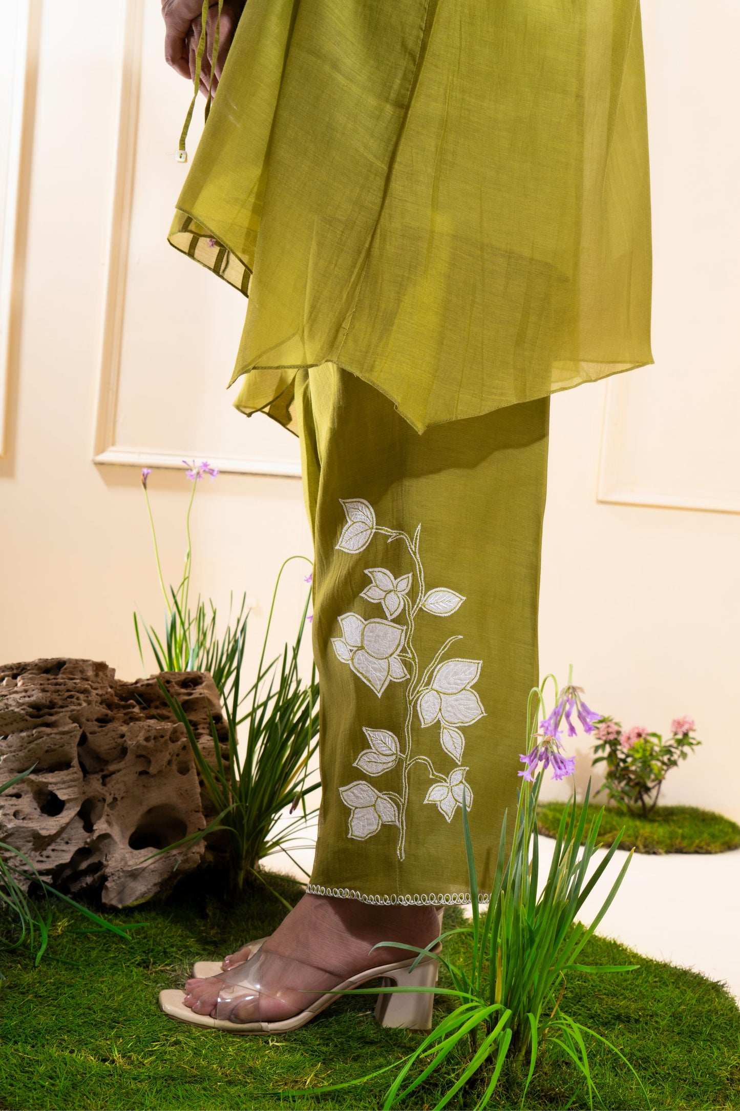 Moss Green Applique Chanderi Co-ord Set