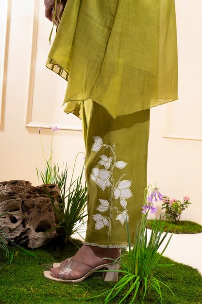 Moss Green Applique Chanderi Co-ord Set