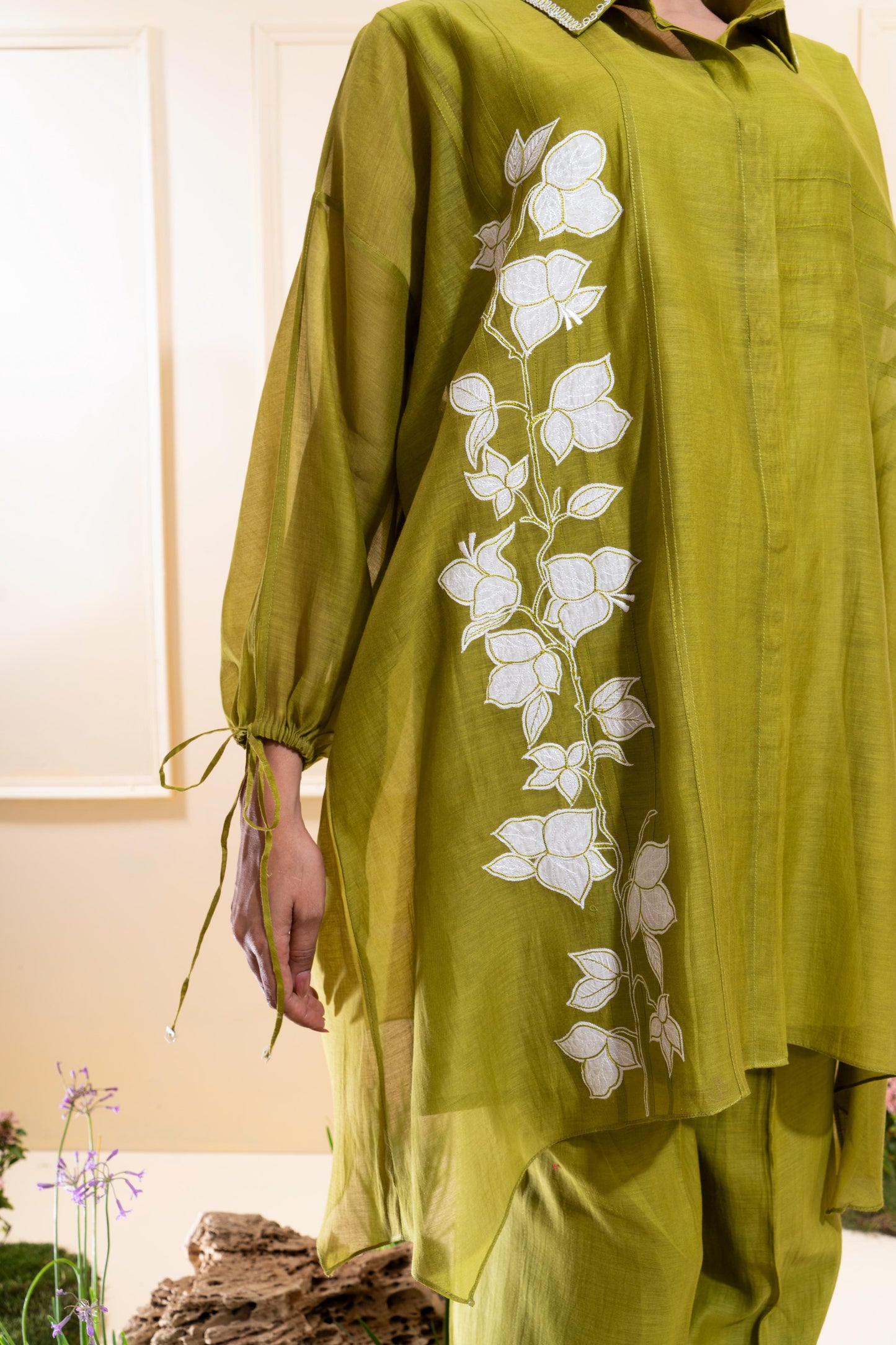 Moss Green Applique Chanderi Co-ord Set