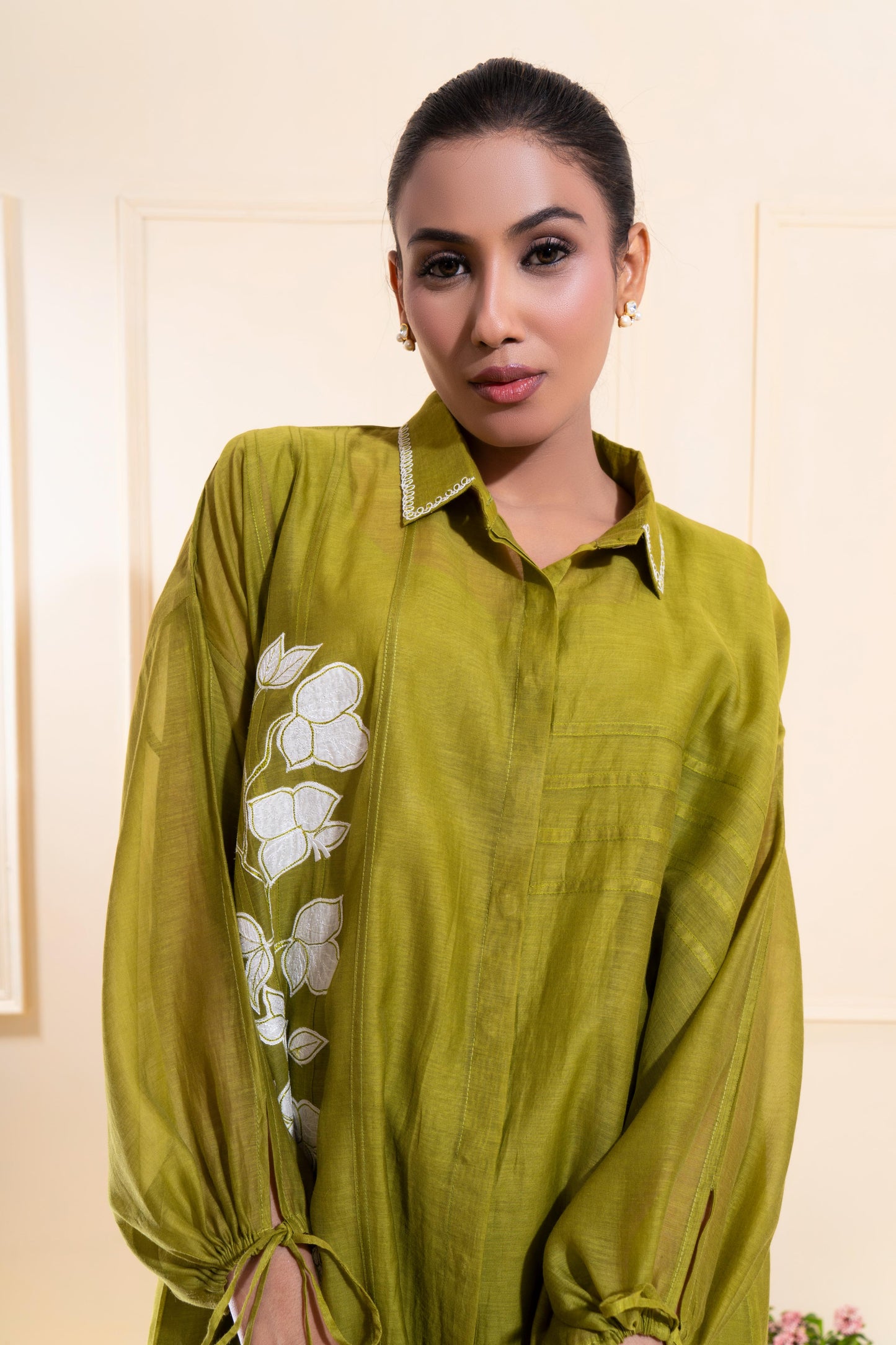 Moss Green Applique Chanderi Co-ord Set