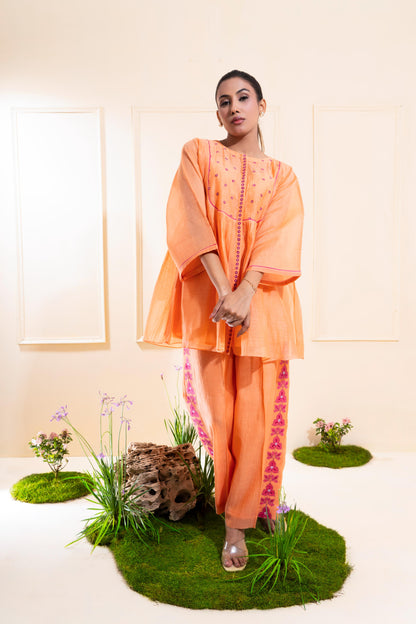 Peach Front Gathers Chanderi Co-ord Set