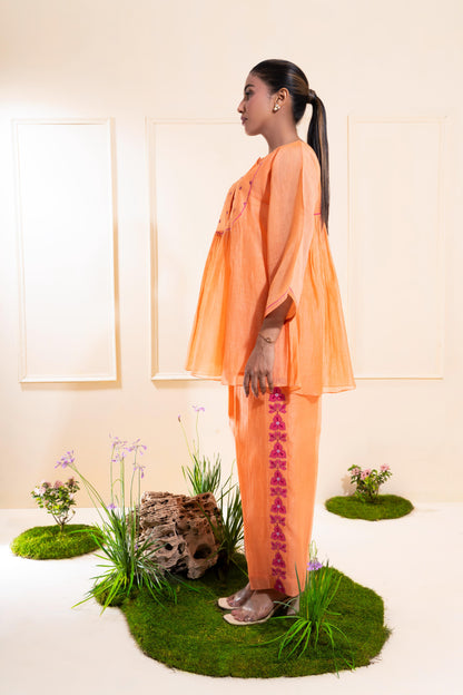 Peach Front Gathers Chanderi Co-ord Set