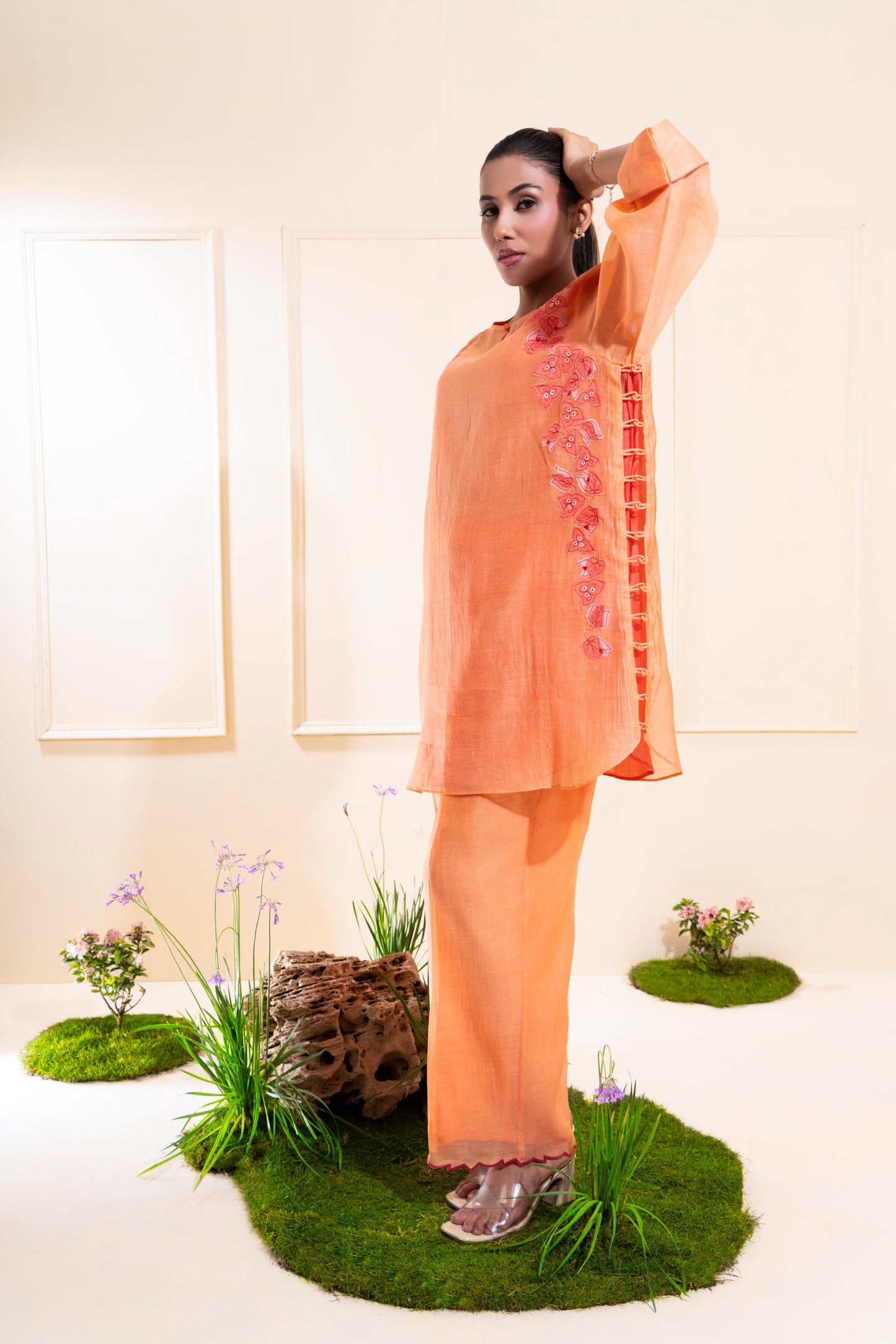 Peach Two Tone Chanderi Co-ord Set
