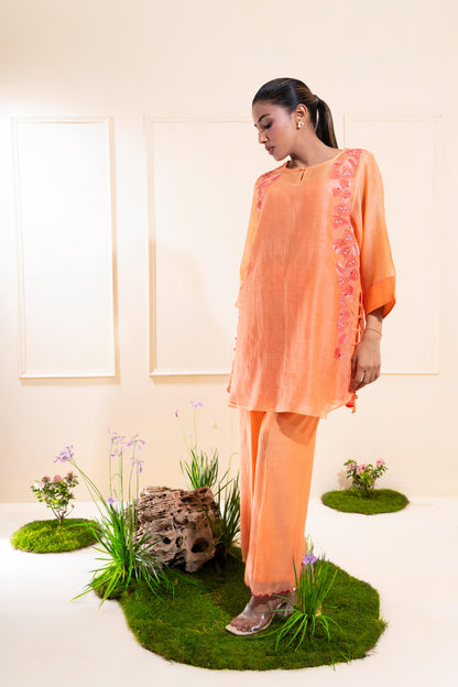 Peach Two Tone Chanderi Co-ord Set