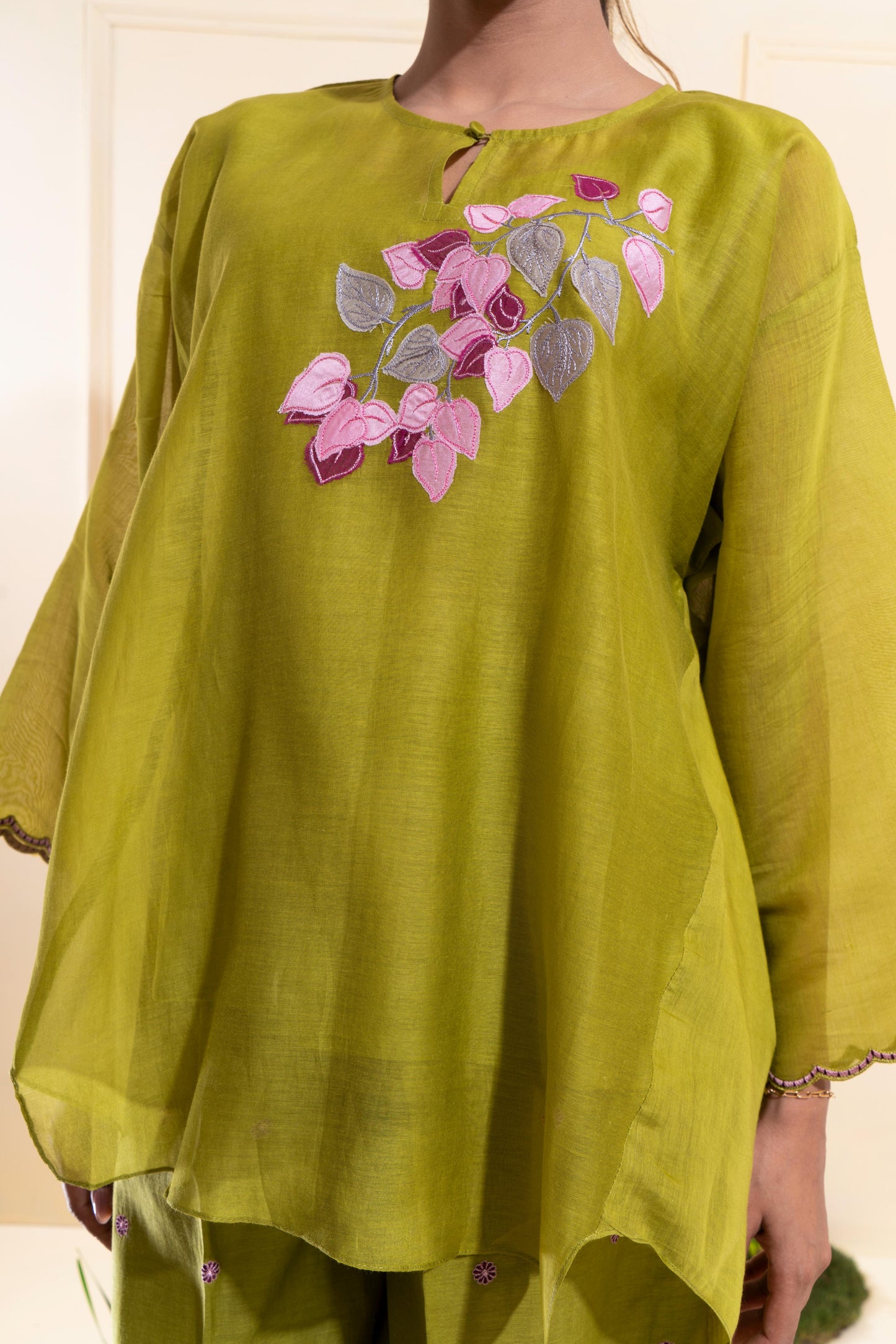 Moss Green Asymmetrical Chanderi Co-ord Set