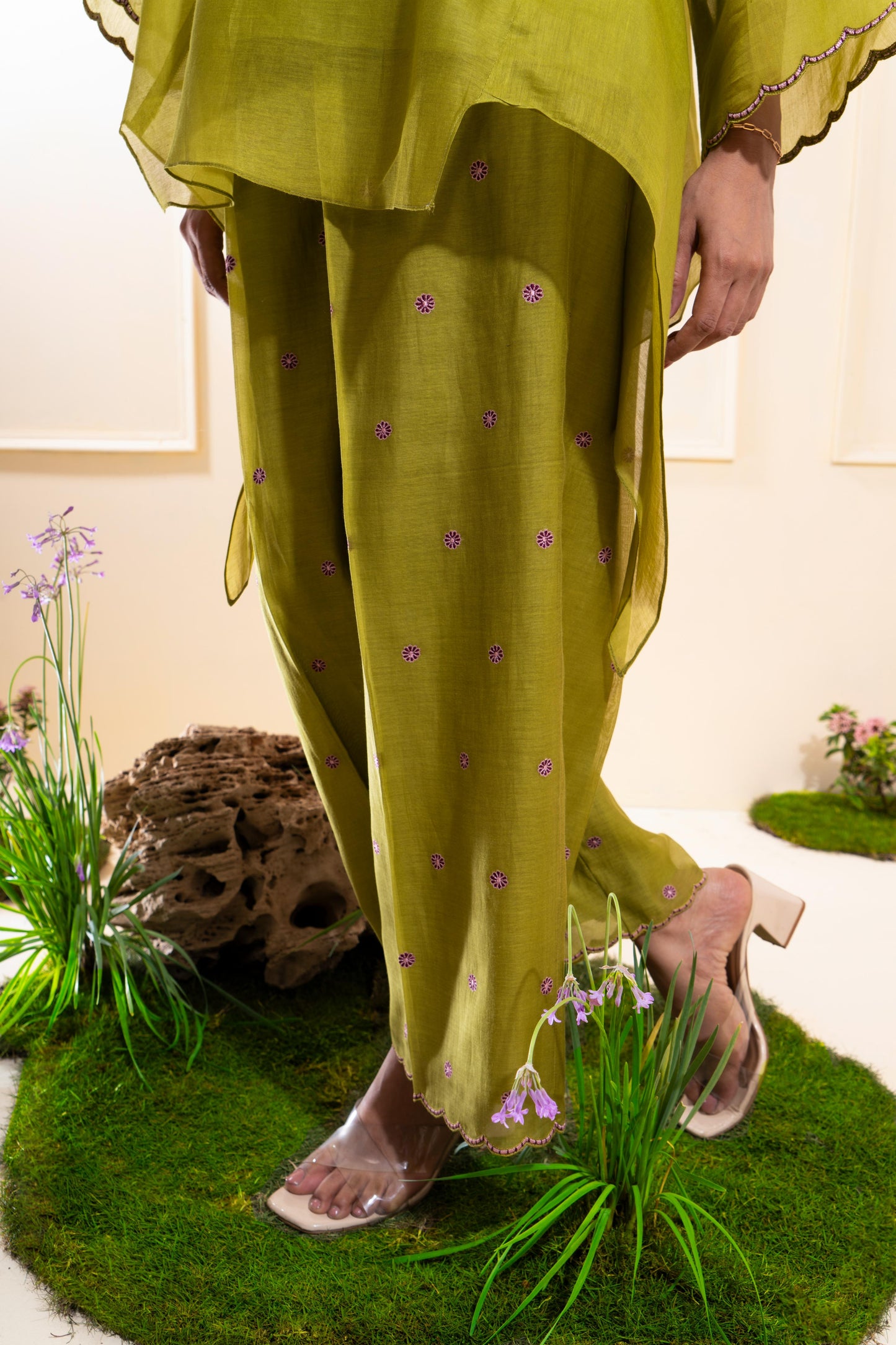 Moss Green Asymmetrical Chanderi Co-ord Set