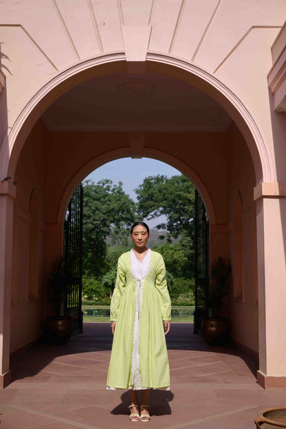 Rose Dress and Jacket Set Green and White