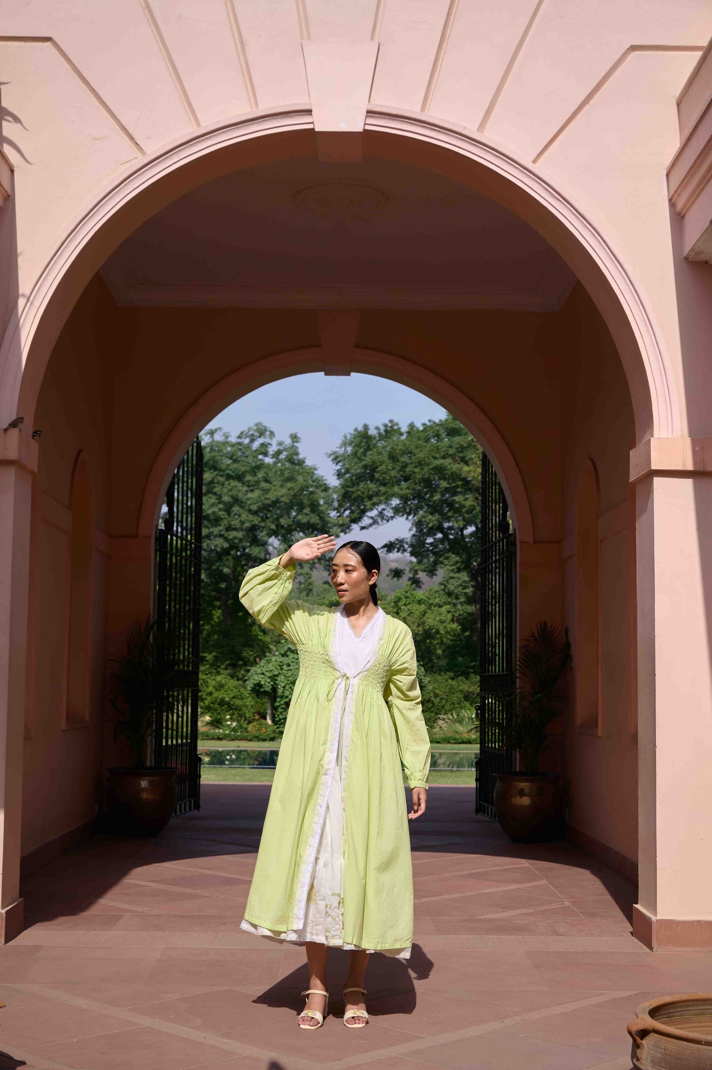 Rose Dress and Jacket Set Green and White