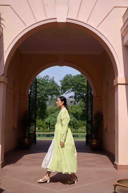 Rose Dress and Jacket Set Green and White