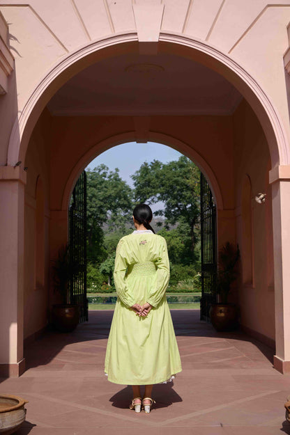 Rose Dress and Jacket Set Green and White