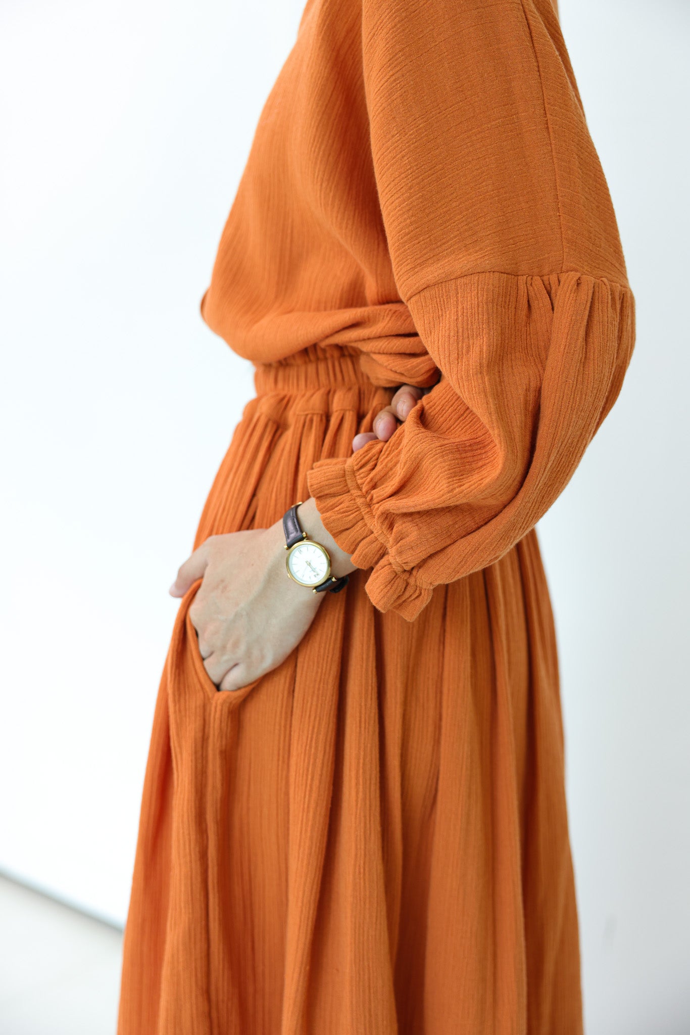 Daichi Organic Wrinkle Cotton Skirt & Top Set Rust